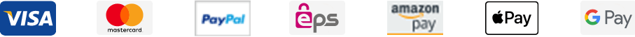 VISA, Sofort, MasterCard, PayPal, EPS, Amazon Pay, Apple Pay, Google Pay