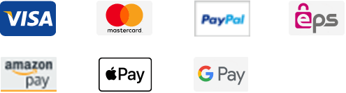 VISA, Sofort, MasterCard, PayPal, EPS, Amazon Pay, Apple Pay, Google Pay